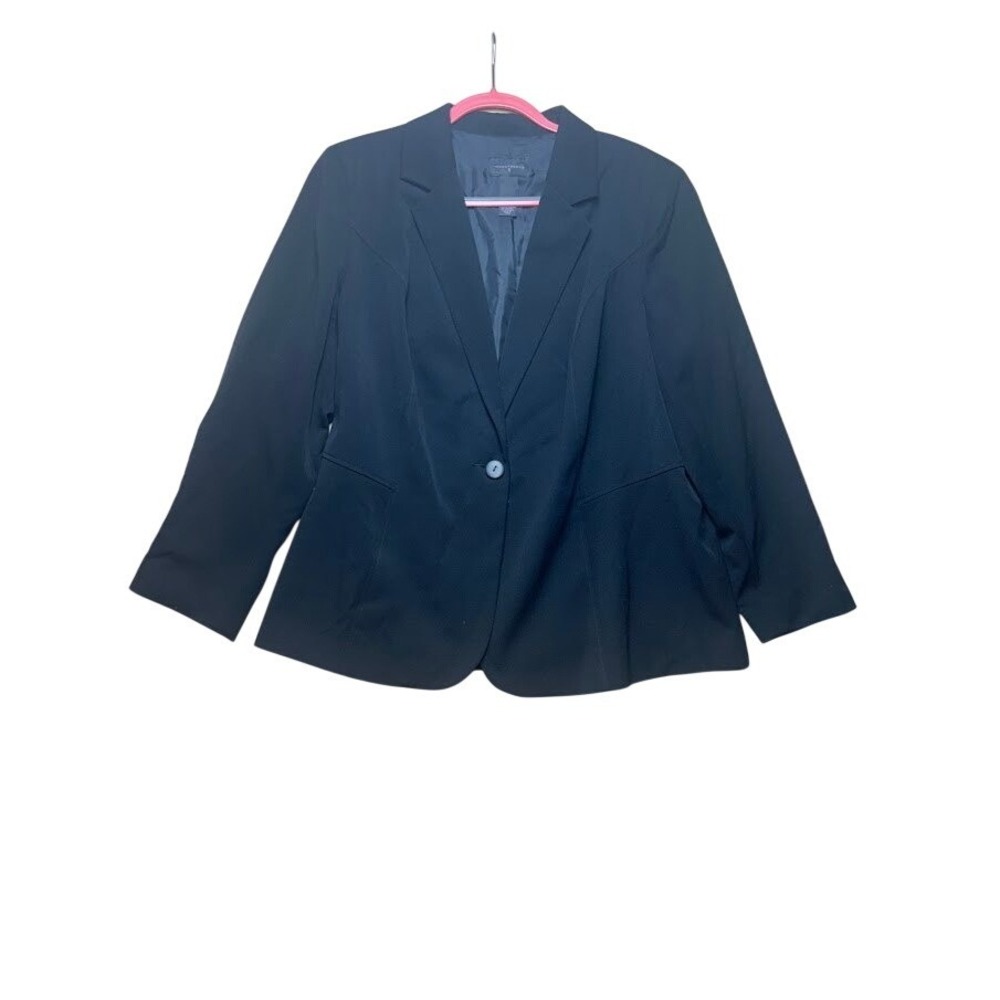 Investments II Womens Black Single Button Blazer Stretch Jacket Plus Size 20W